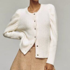 Rebecca Minkoff Janine Puff Sleeve Fuzzy Cardigan Large White Anthropologie